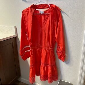 Evereve Red Tie-Neck Lace Trim Dress